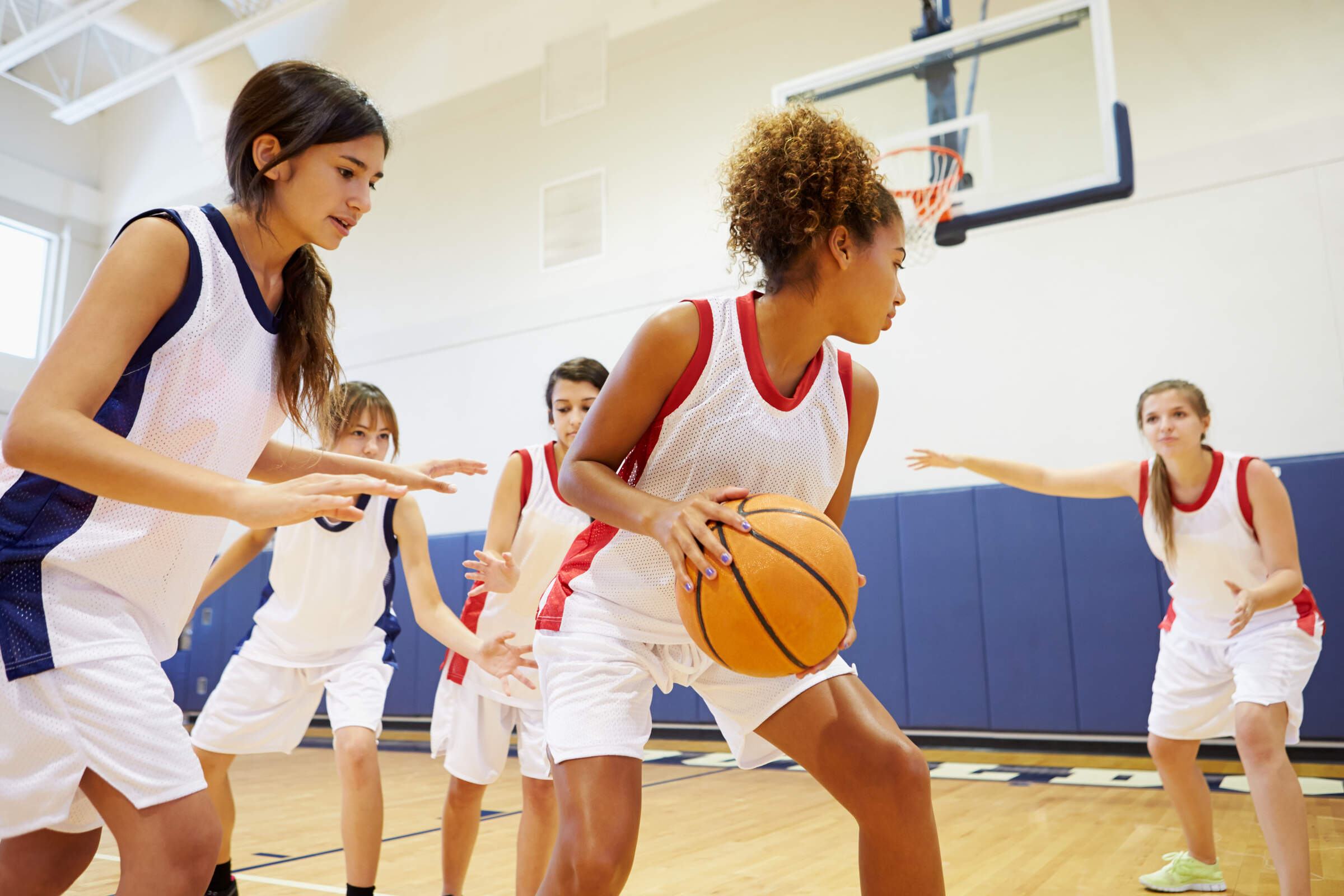 Female,High,School,Basketball,Team,Playing,Game